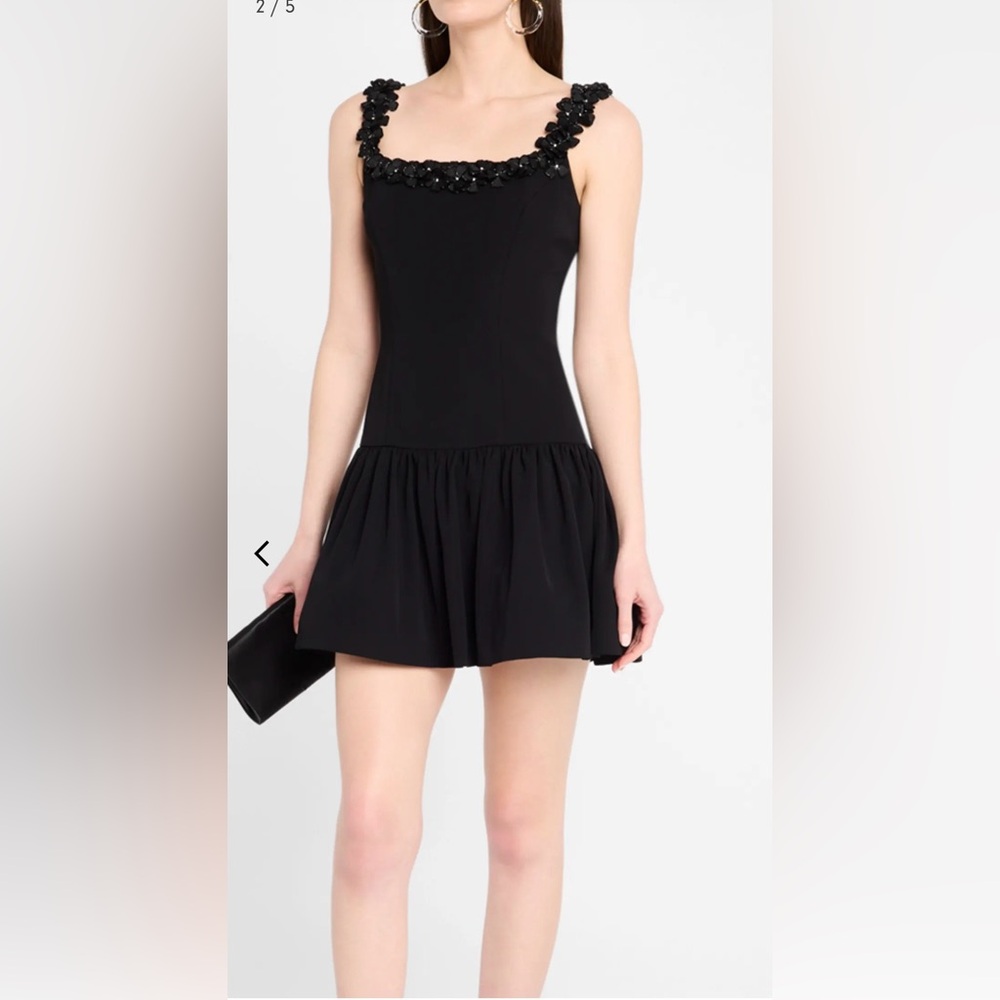 Ramy Brook Lenna Black Mini Dress with Floral sequence embellished Neckline